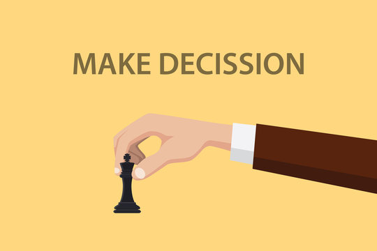 make decission concept illustration with hand holding chess vector graphic