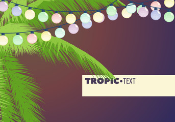 Fototapeta premium Leaves of palm trees decorated with garland