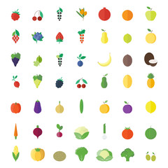 Fruits, berries and vegetables flat elements