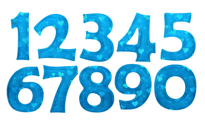 Blue heart pattern on number foil balloon set with clipping path