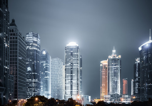 shanghai modern buildings at night