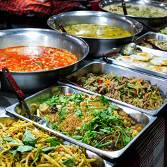 Many kind of Thai food sell in street market , Thailand