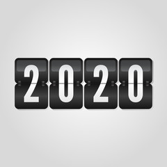 Happy New Year 2020 scoreboard congratulation, flip symbol on grey gradient background