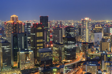 The beautiful Osaka night downtown cityscape