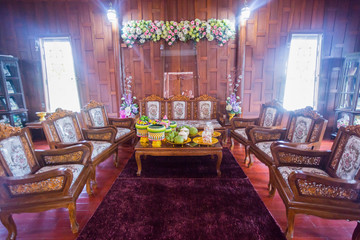 Sofa, wood carvings and a dowry Engagement Thailand.