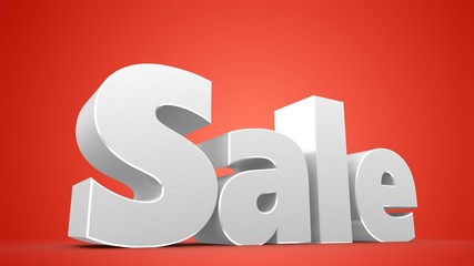 3d illustration of white sale sign over red background
