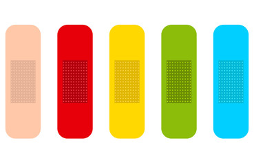 Colored medicine plasters. Isolated set with five colors. Flat vector illustrations. Vector EPS10.