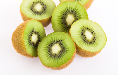 Kiwi fruit group on white background