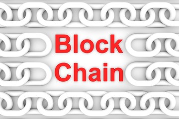 BLOCK CHAIN red text 3d illustration 