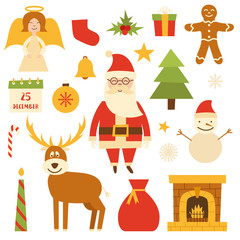 Vector cartoon Christmas, New Year icons