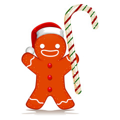Vector Illustration of Gingerbread Santa holding Candy Cane