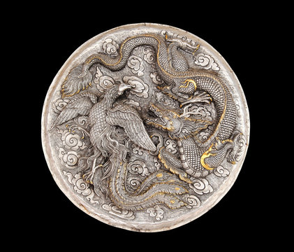 Decorative Art of Lanna Thai silver carving art on temple wall .