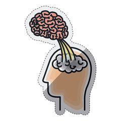 Brain and head draw icon. Big idea creativity imagination and inspiration theme. Isolated design. Vector illustration