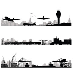 City skyline vector illustration.Traffic and public transportation