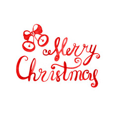 Merry Christmas watercolor calligraphy red lettering sign