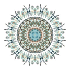 Gordijnen Watercolor ethnic feathers abstract mandala. © Tanya Syrytsyna