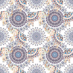 Watercolor ethnic feathers abstract mandala.