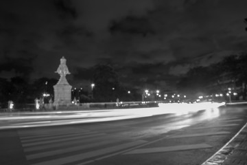 Naklejka premium light car at night, Bangkok, Thailand, Black and white tone