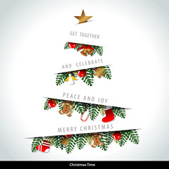Vector Christmas motif with christmas tree shape  in paper cutting