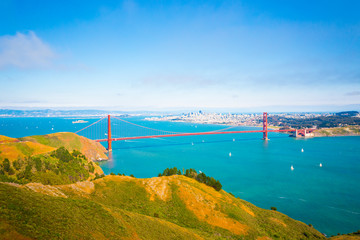 Aerial View San Francisco Golden Gate Bridge Marin