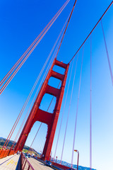 Angled Golden Gate Bridge Tower Deck Blue Sky
