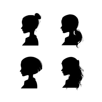 Female silhouette in profile on white background,