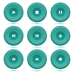 Player buttons set on a white background. Round buttons.