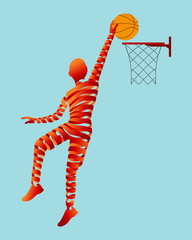 Abstract ribbon shaped with basketball player.