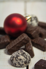 Christmas background with chocolate bars