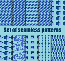 Set seamless pattern with geometric shapes. Geometric figures in the background. Vector illustration.