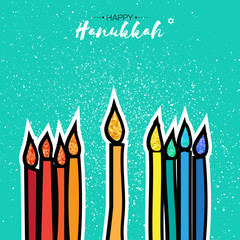 Colorful Happy Hanukkah Greeting card. Jewish holiday with menorah