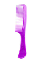 Purple plastic comb with handle, isolated on white