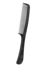 Black plastic comb with handle, isolated on white