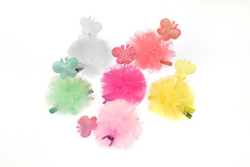 Set of six rubber hair scrunchies and rubber bands
