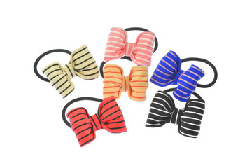 Set of six rubber hair scrunchies and rubber bands