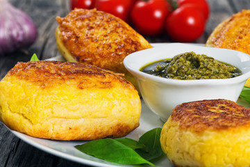 delicious Mashed Potato Pancakes with chicken Meat Filling