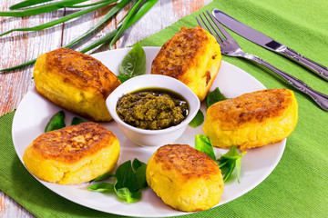 delicious Italian Potato Pancakes from mashed potato with sauce