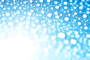 Blue water drops of on treat water-repellent surface in macro lens shot small-DOF for screen...