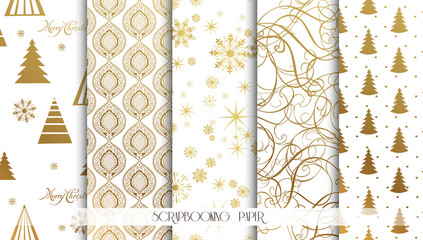 Set of Christmas Seamless backgrounds. Gold pattern. Vector