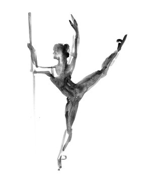 ballerina dancing. watercolor illustration on white background.