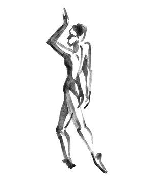 ballerina dancing. watercolor illustration on white background.