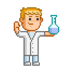 Vector 8-bit pixel art scientist