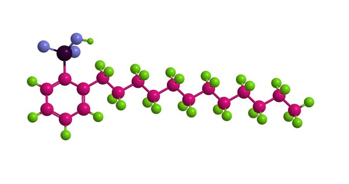 Sodium dodecylbenzenesulfonate - molecular structure, 3D rendering