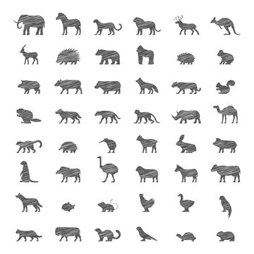 Vector line set of silhouettes of animals