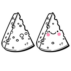 Cute cheese cartoon. Cheese cartoon character.Cute vector poster. cartoon anime style.