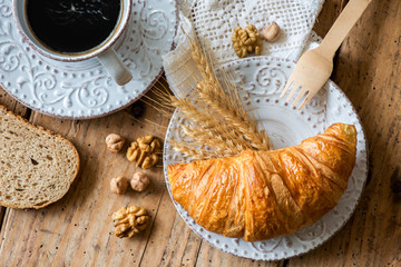 breakfast with freshly baked croissants