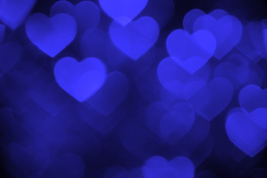 dark blue heart bokeh background photo, abstract holiday backdrop
