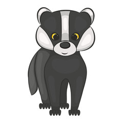 Cute cartoon badger cub. Forest animal. Isolated on a white background. Vector illustration.