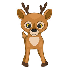 Cute cartoon deer cub. Forest animal. Isolated on a white background. Vector illustration.