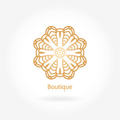 Luxury logotype in the shape of a flower. Volumetric golden big bud. Vintage. 